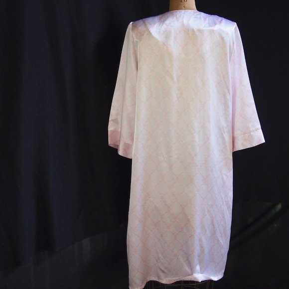 vtg KASSATLY Palm Beach Pink Floral Zip Up Satin Glam Lounge Robe Caftan Dress S - Picture 7 of 9